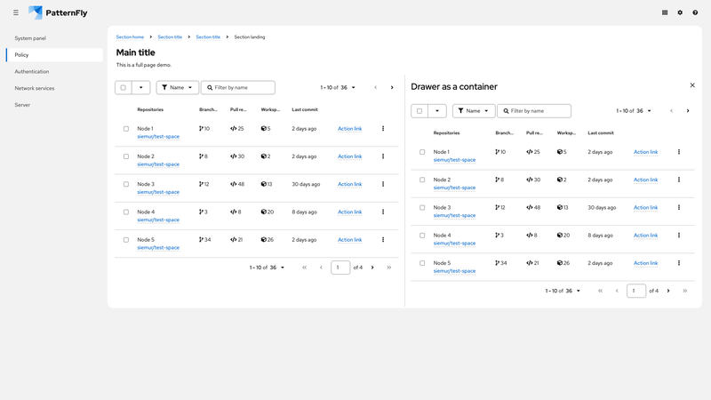 Container query with drawer screenshot