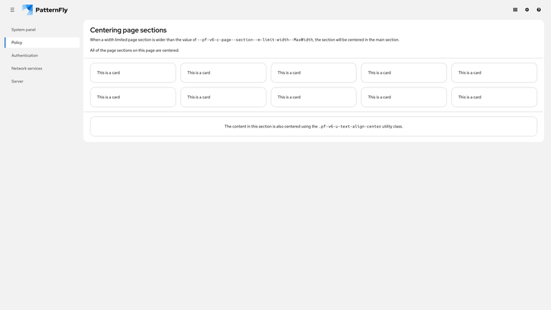Centered section screenshot
