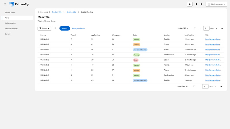 Column management screenshot