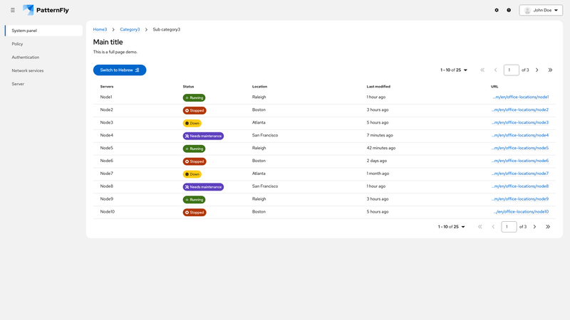 Paginated table screenshot