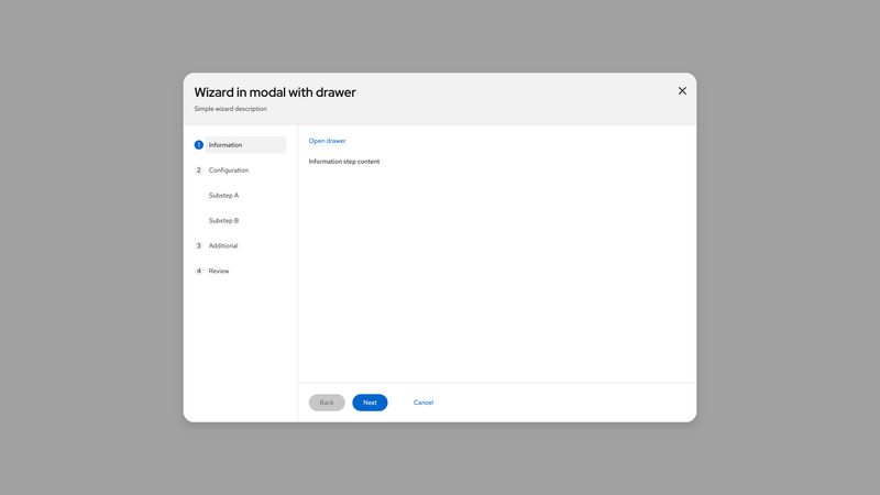 In modal, with drawer screenshot