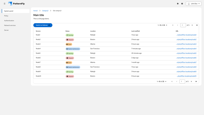 Paginated table screenshot