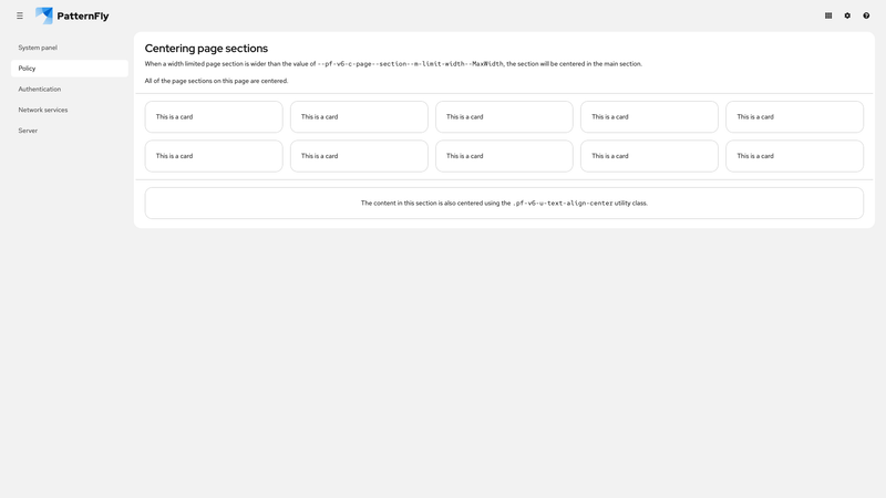 Centered section screenshot