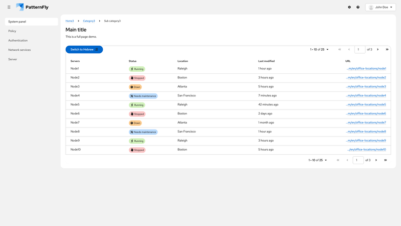 Paginated table screenshot