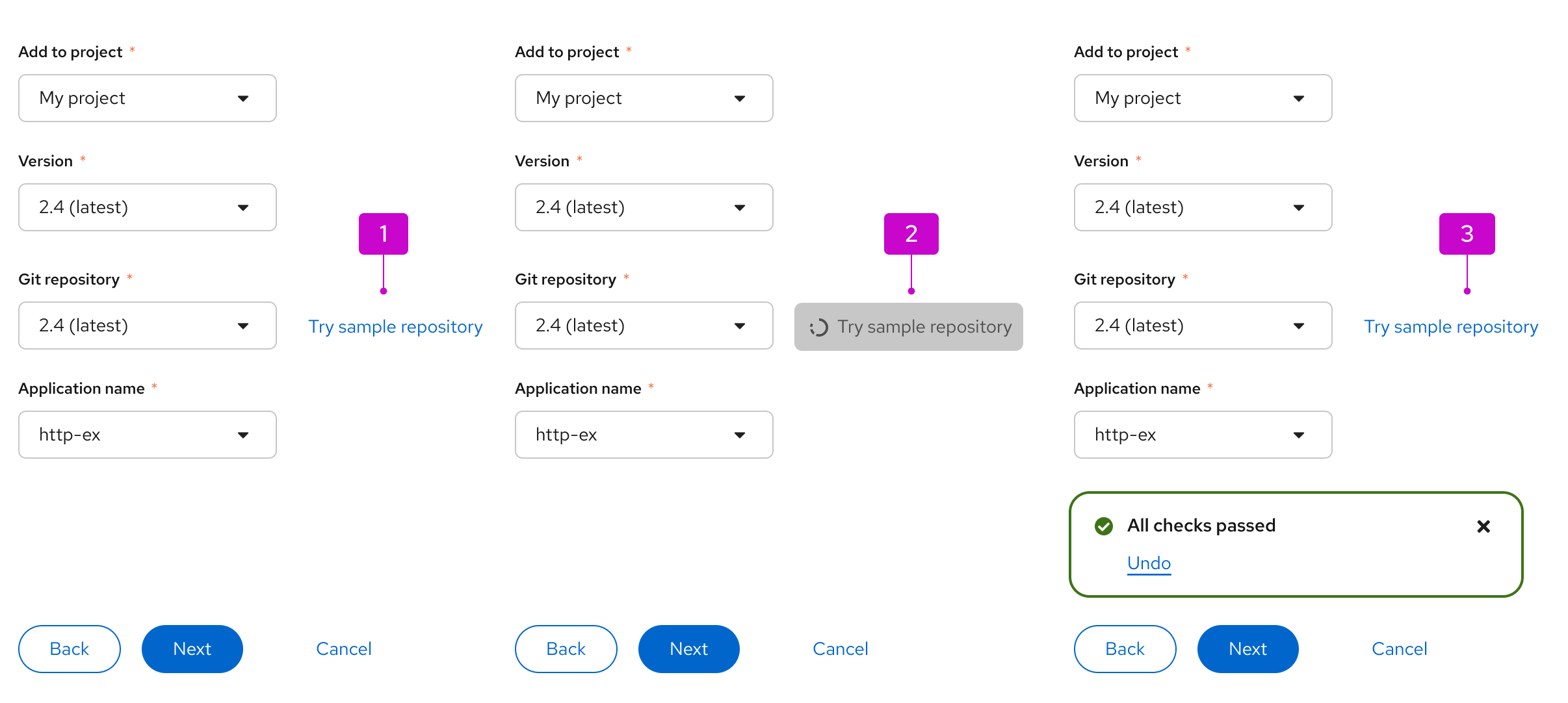 Example of progress button usage