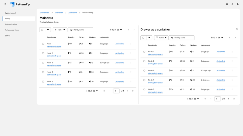 Container query with drawer screenshot