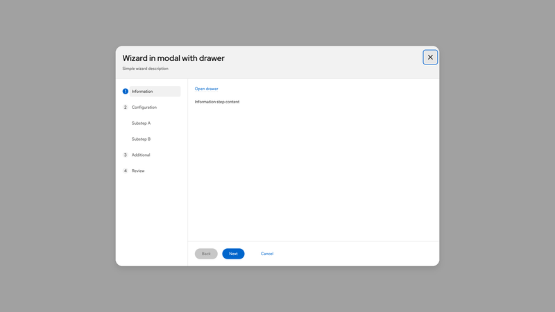 In modal, with drawer screenshot