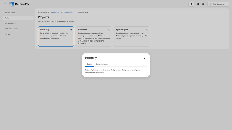Modal tabs screenshot