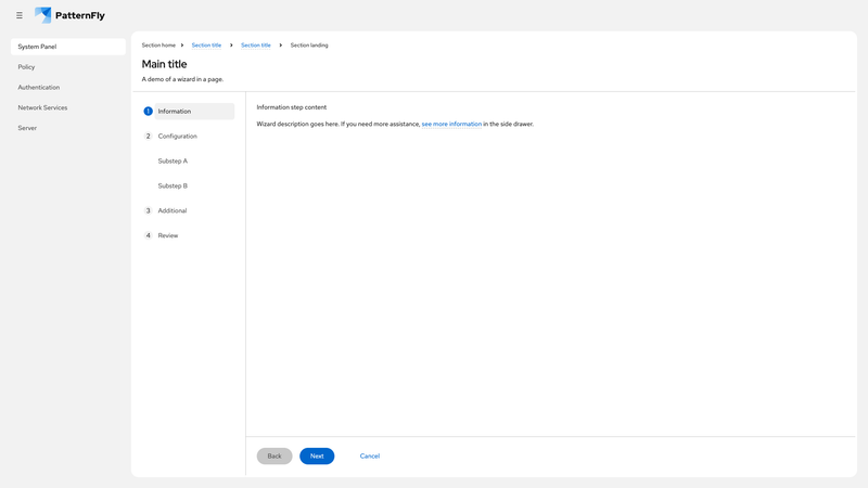 In page, with drawer and informational step screenshot