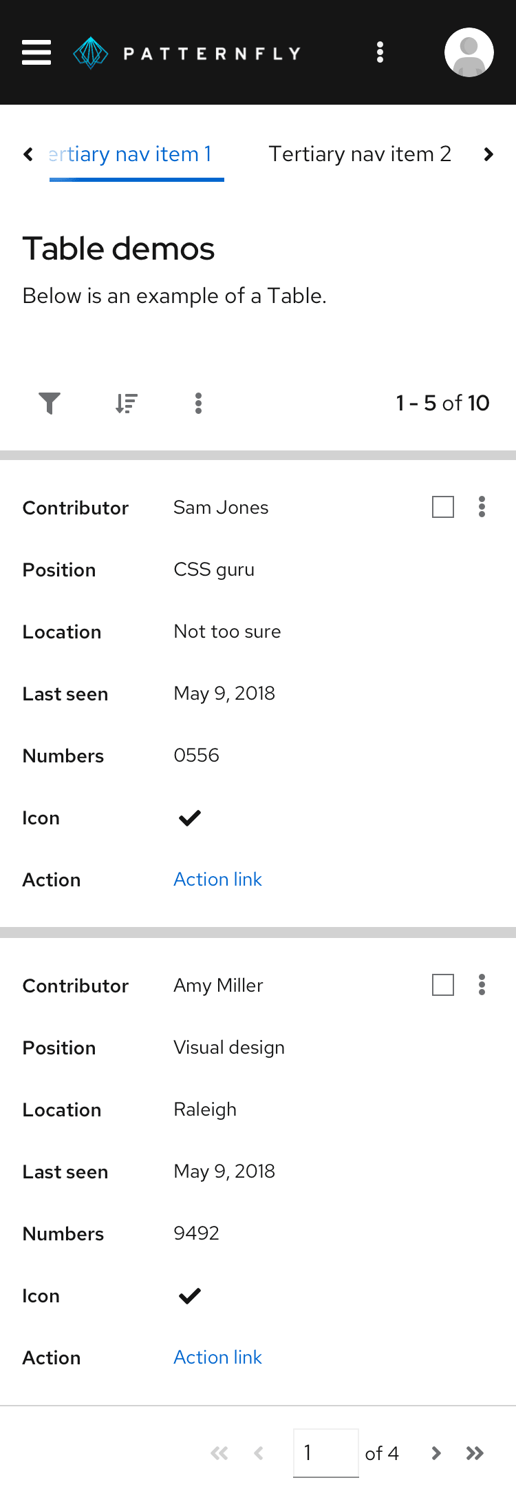 Mobile data table