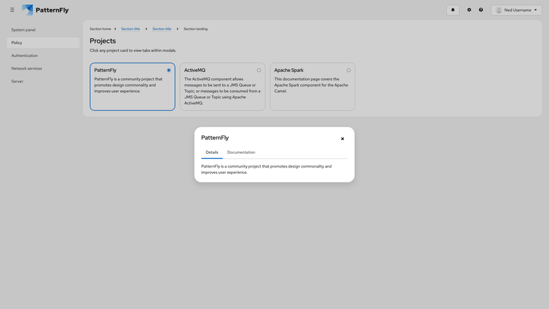 Modal tabs screenshot