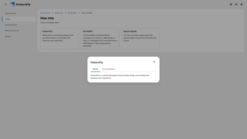 Modal tabs screenshot