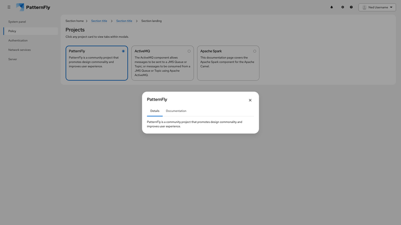 Modal tabs screenshot
