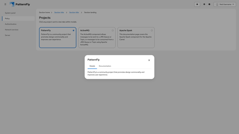 Modal tabs screenshot
