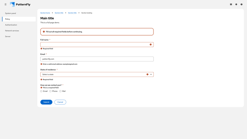 Inline Alert in Stacked Form screenshot