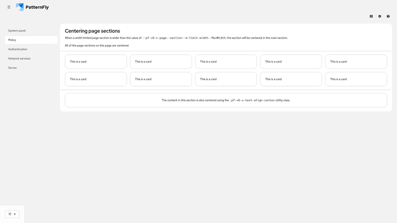 Centered section screenshot
