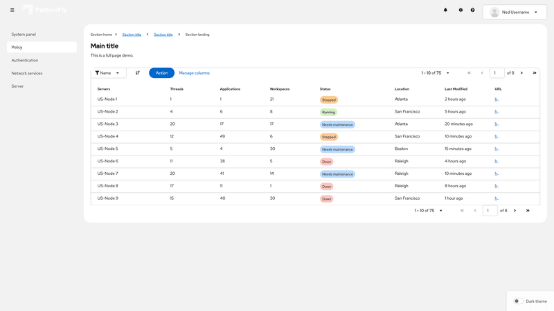 Column management screenshot