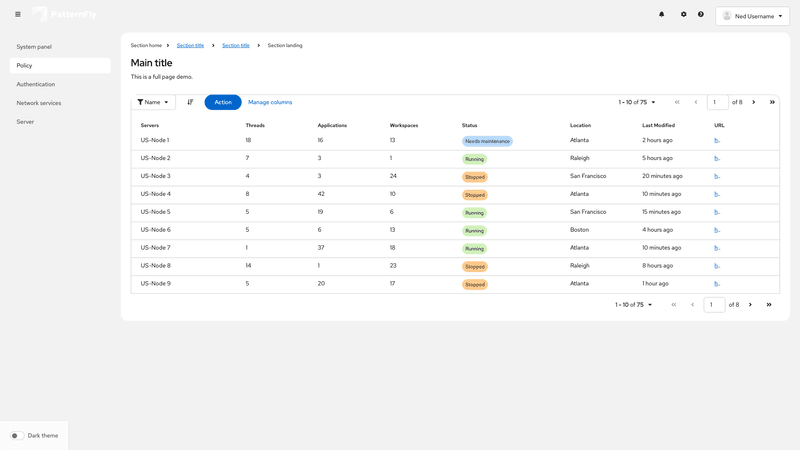 Column management screenshot