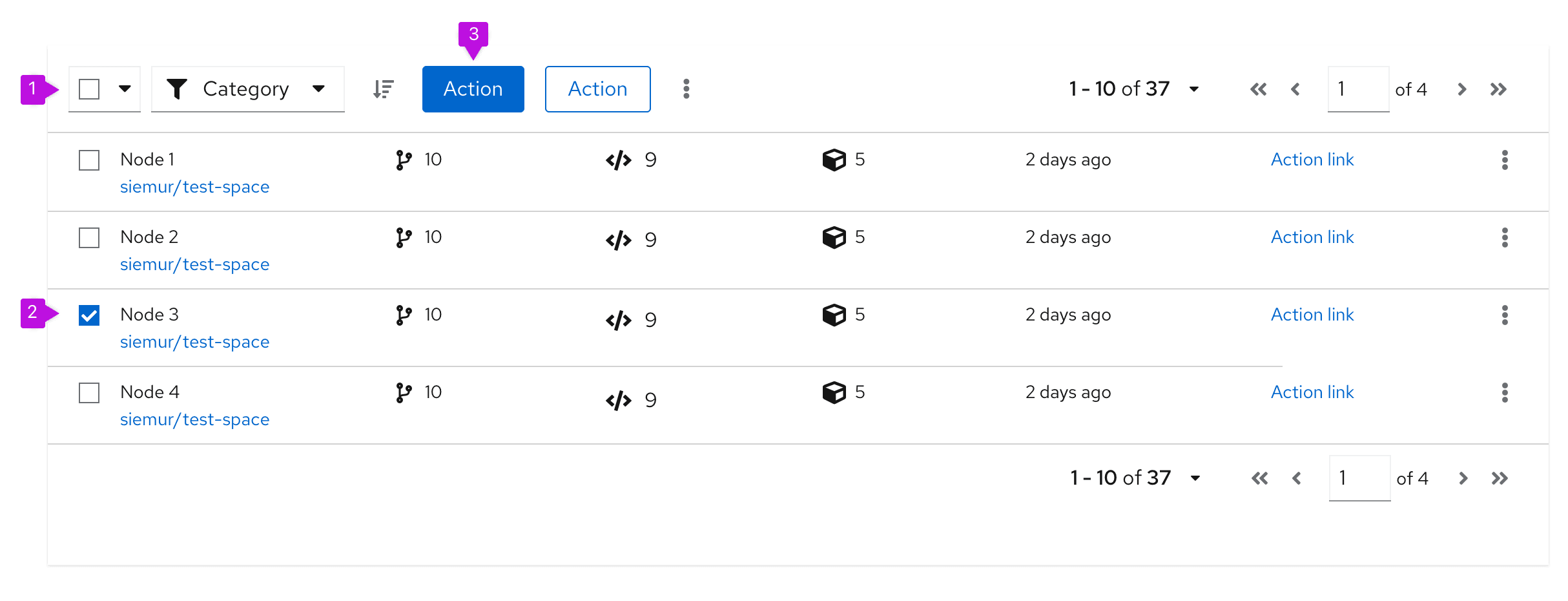 example of selectable data list