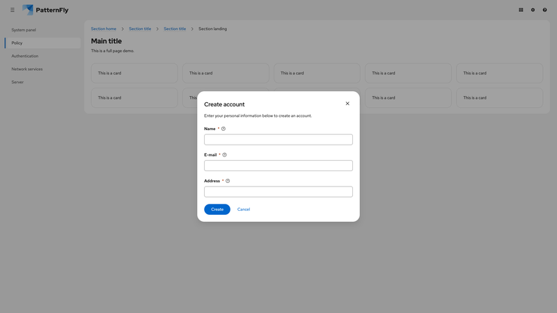 Modal with form screenshot