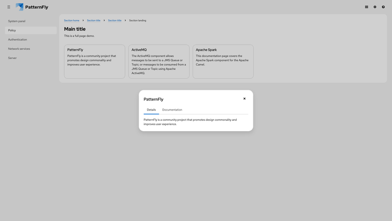 Modal tabs screenshot
