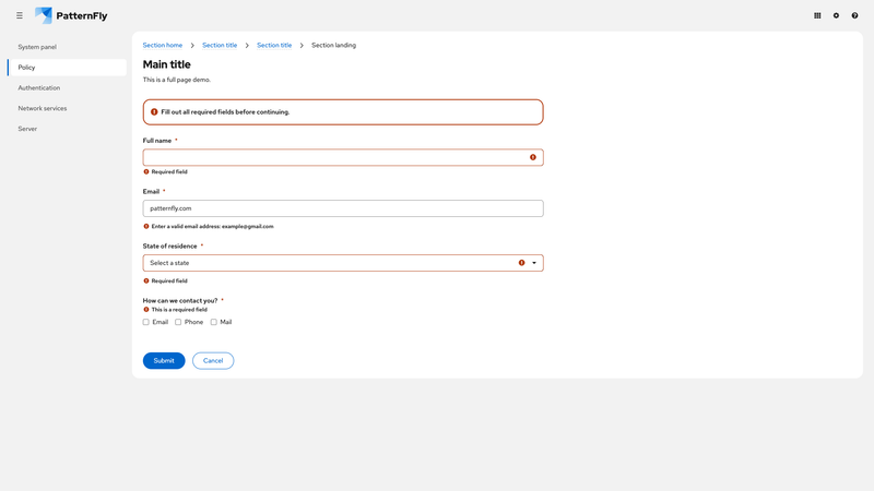 Inline Alert in Stacked Form screenshot