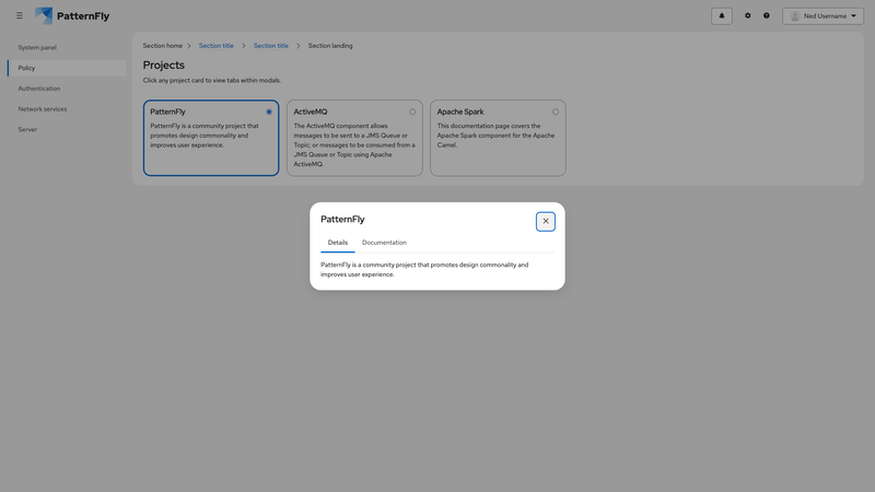Modal tabs screenshot