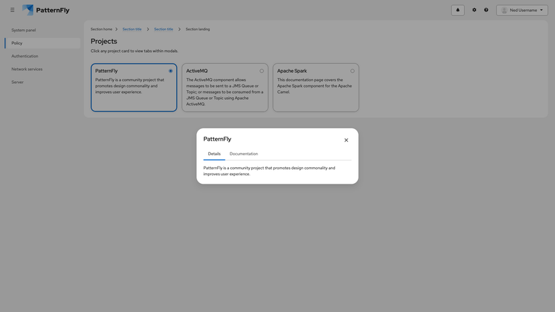 Modal tabs screenshot