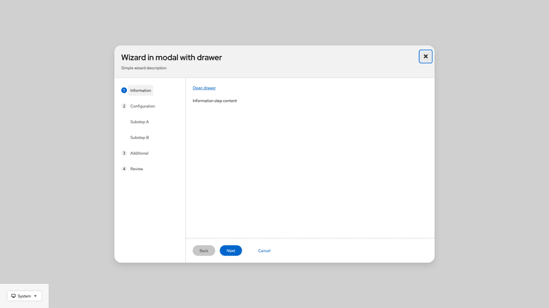 In modal, with drawer screenshot