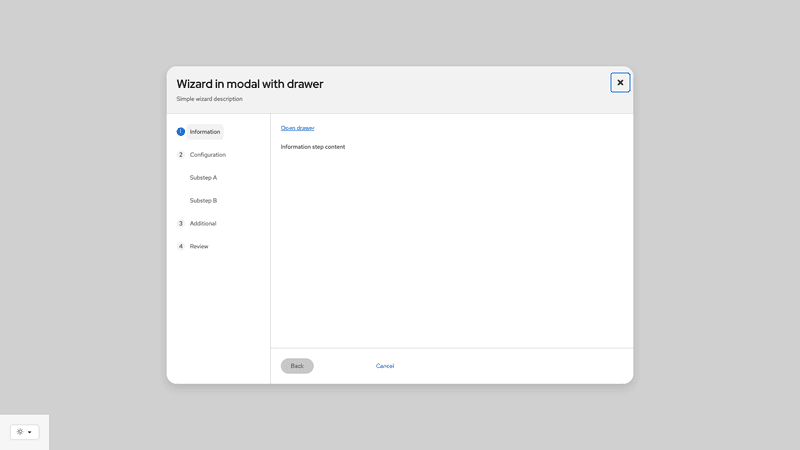In modal, with drawer screenshot