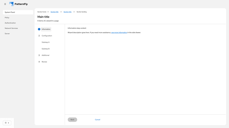 In page, with drawer and informational step screenshot