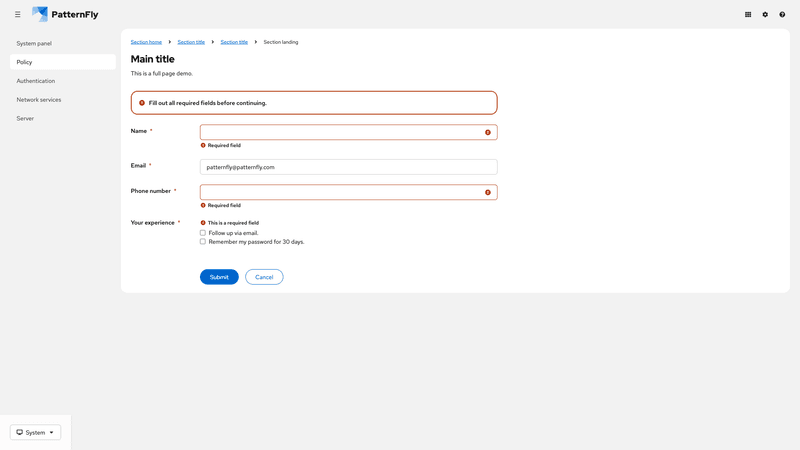 Inline Alert in Horizontal Form screenshot