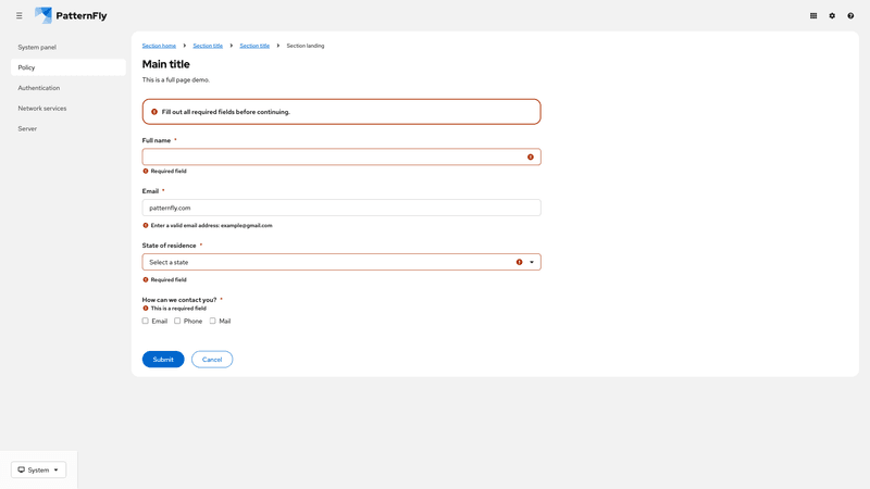 Inline Alert in Stacked Form screenshot
