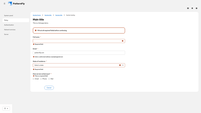 Inline Alert in Stacked Form screenshot