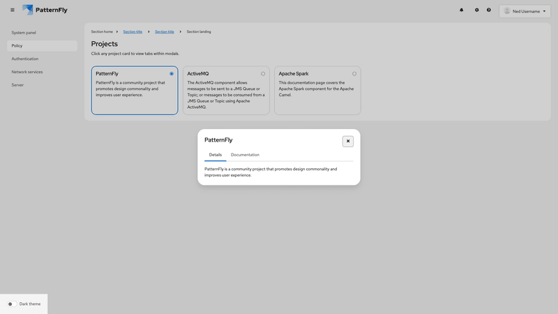 Modal tabs screenshot