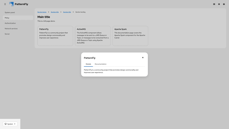 Modal tabs screenshot