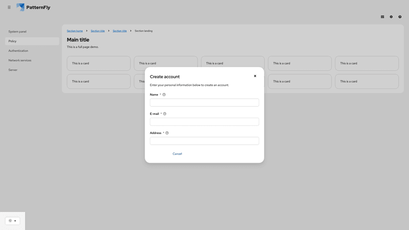 Modal with form screenshot