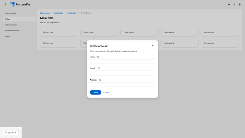 Modal with form screenshot