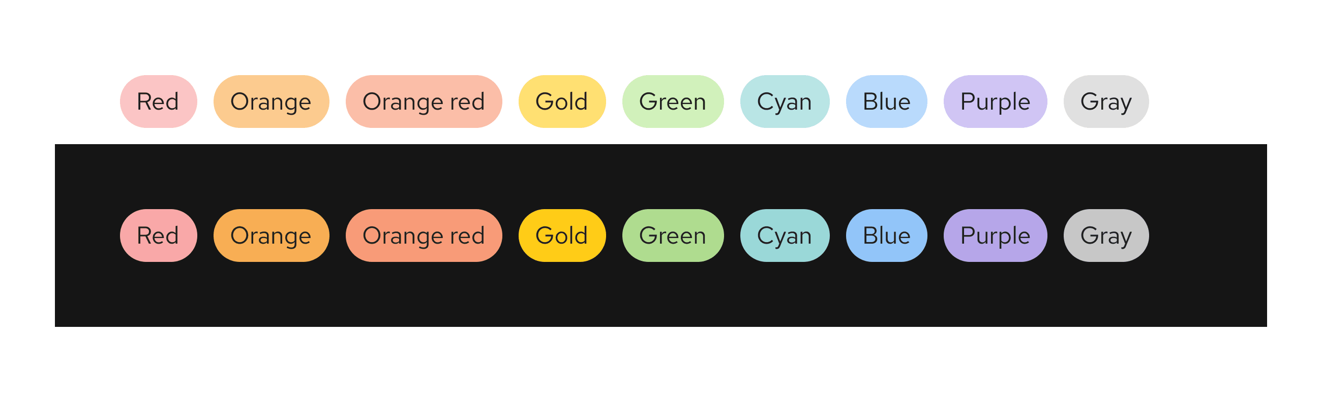 Filled nonstatus labels in light and dark color themes.