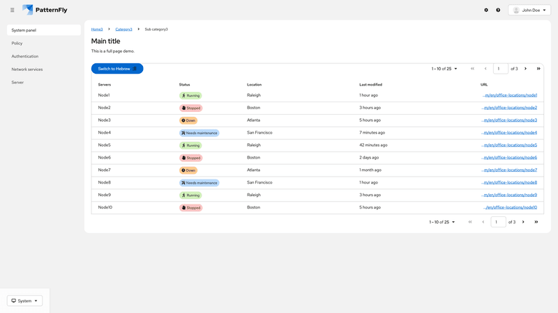 Paginated table screenshot