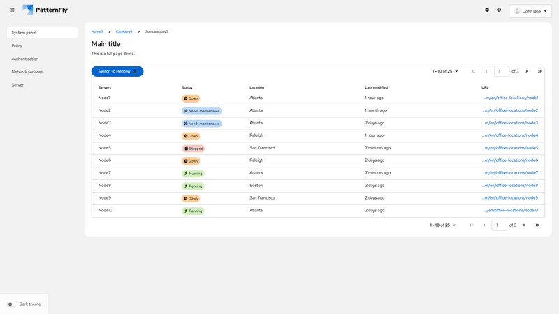 Paginated table screenshot