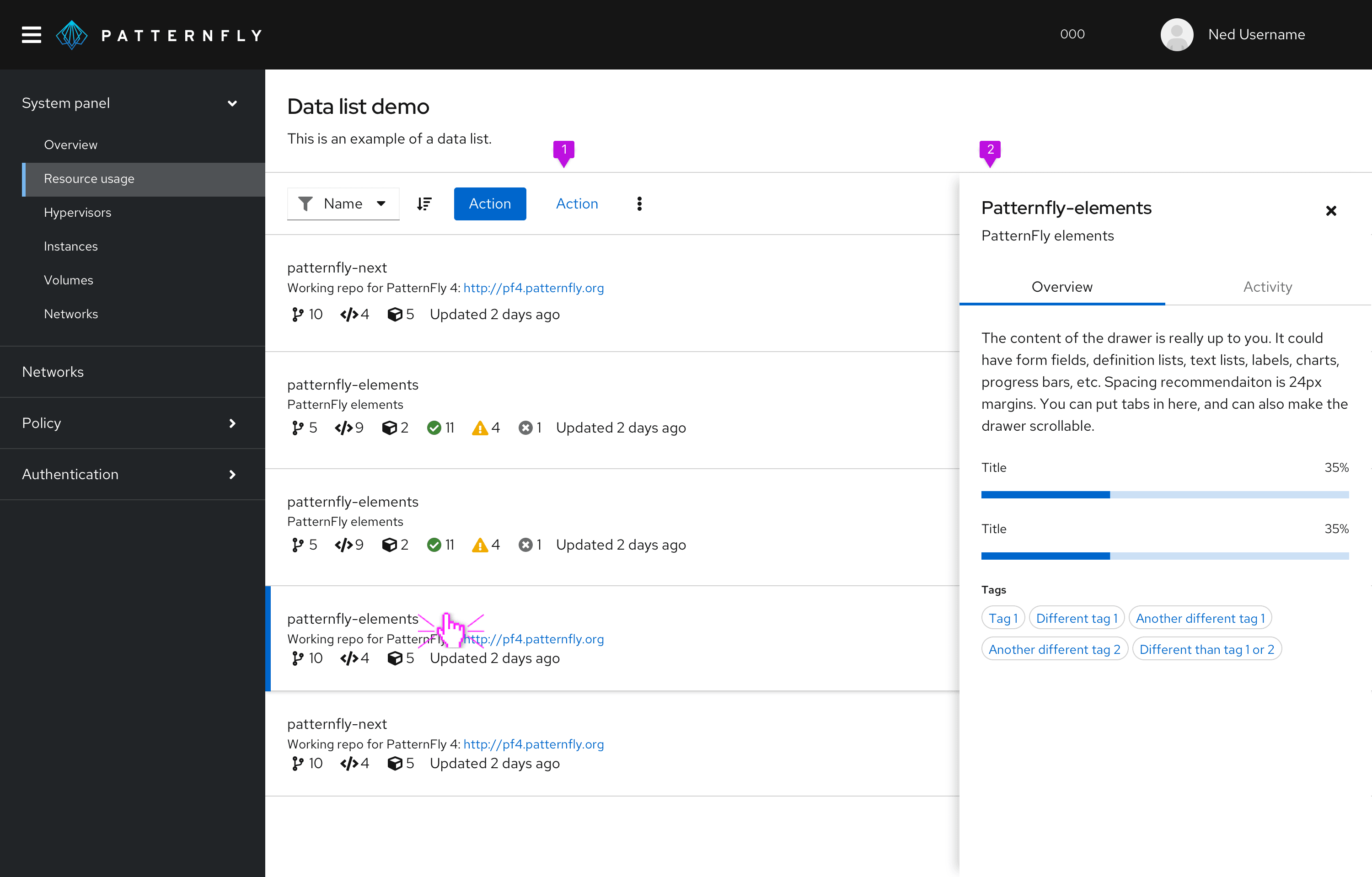 Image showing primary-detail component in data list