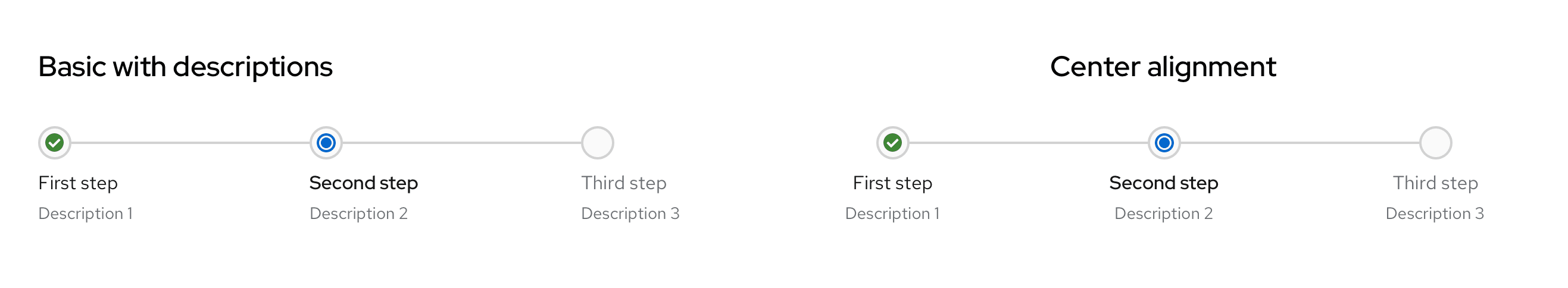 Image showing examples of a basic progress stepper with descriptions.