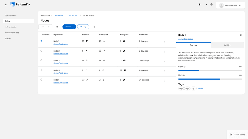 Tables and tabs screenshot