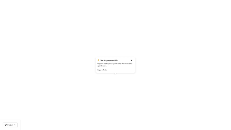 Warning alert popover screenshot